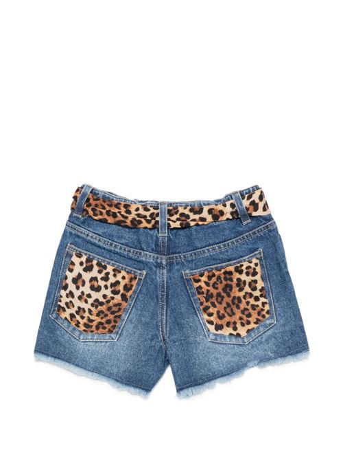 Shorts bambina MC2 Saint Barth Kiko Jr in denim con cintura leopardata MC2 SAINT BARTH Kids | KIKO JR00958L